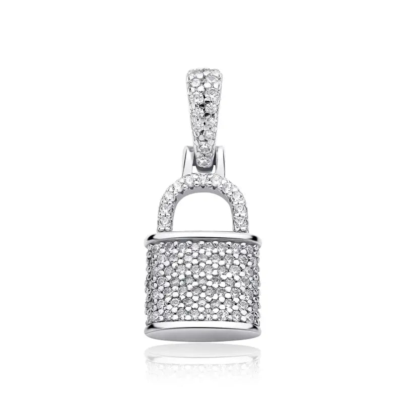 Personalized Lock Pendant Box Chain Necklace with Cubic Zirconia | 925 Sterling Silver - Silver / 16inch - Jewelry