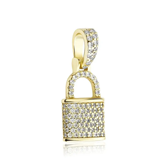 Personalized Lock Pendant Box Chain Necklace with Cubic Zirconia | 925 Sterling Silver - Gold / 16inch - Jewelry