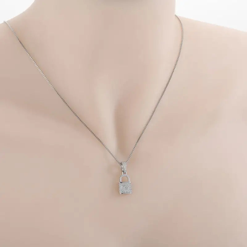 Personalized Lock Pendant Box Chain Necklace with Cubic Zirconia | 925 Sterling Silver - Jewelry