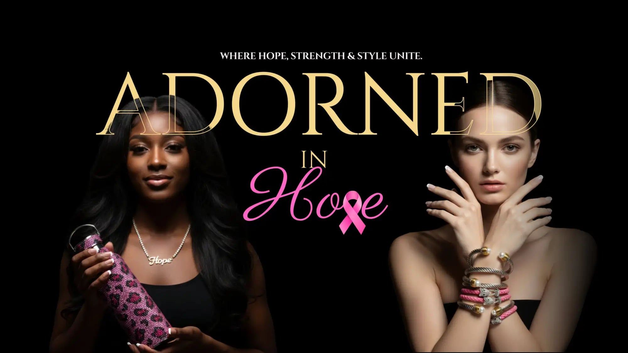 Pink ribbon bracelet with silver accents and beaded design, inspired by breast cancer awareness.