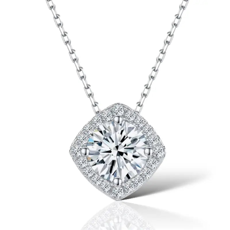 Princess Moissanite Pendant Necklace - Silver / One Size - Jewelry