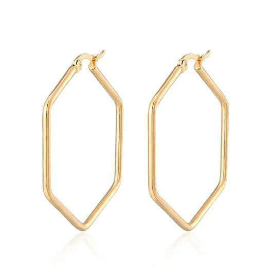 Punk Fashion Ear Jewelry Glossy Hexagon Large Hoop Earrings For Women Girl Geometric Exaggeration Loop earrings Trend