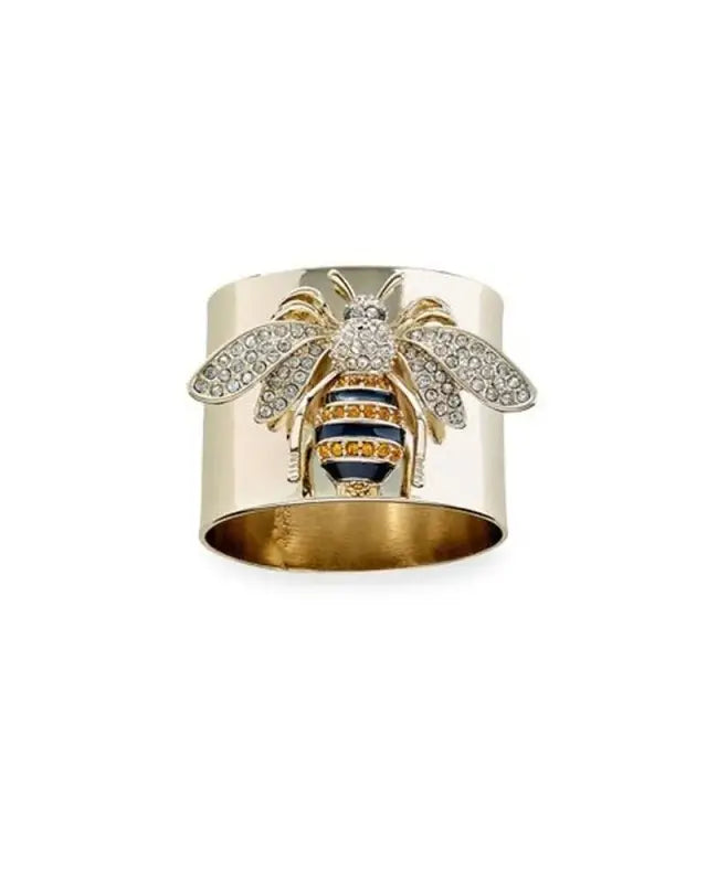 Exquisite Luxury Gold Colors Carved Bee Rings for Women Trendy Metal Inlaid White Stone Party Ring Engagement Jewelry