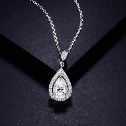 Rachel Moissanite Teardrop Necklace - Silver - Jewelry