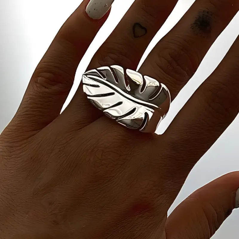 Yhpup Stylish Design Stainless Steel Metal Leaf Leaves Open Ring Rust Proof Individualistic Fashion Jewelry Water Resistant Gift