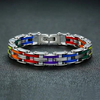 Silicone Stainless Steel Bracelet Men Bangle Rainbow Color 316L Stainless Steel Clasp Bracelet Bracelet For Men Women