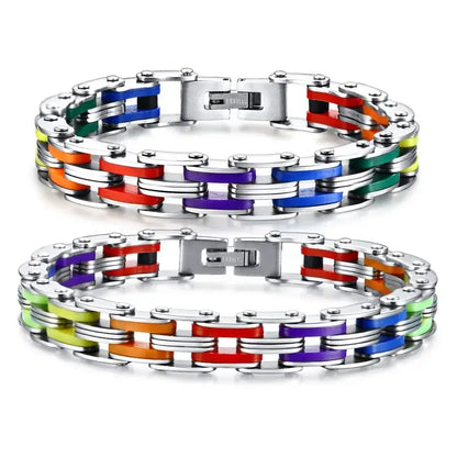 Silicone Stainless Steel Bracelet Men Bangle Rainbow Color 316L Stainless Steel Clasp Bracelet Bracelet For Men Women