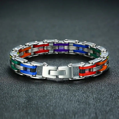 Silicone Stainless Steel Bracelet Men Bangle Rainbow Color 316L Stainless Steel Clasp Bracelet Bracelet For Men Women