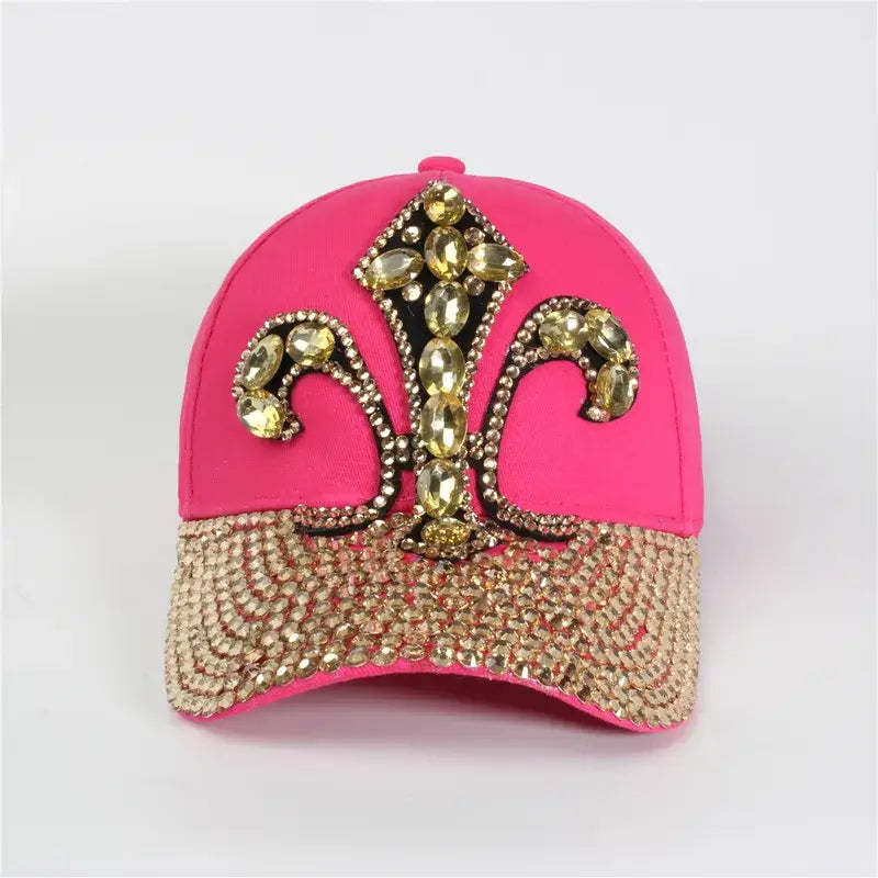 Rhinestone Crown Cap - Fuschia - Faith - Hat