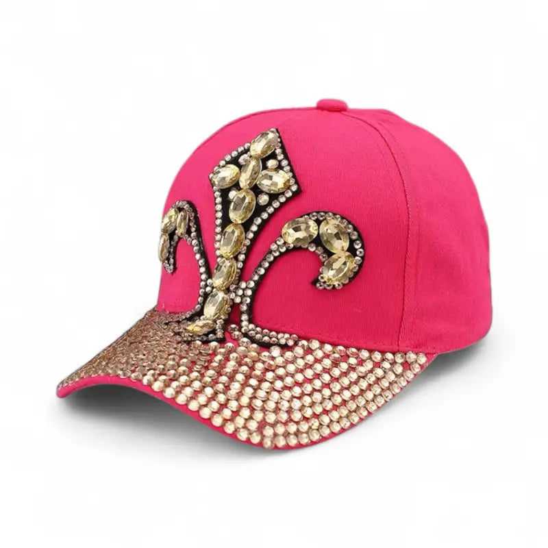 Rhinestone Crown Cap - Fuschia - Hat