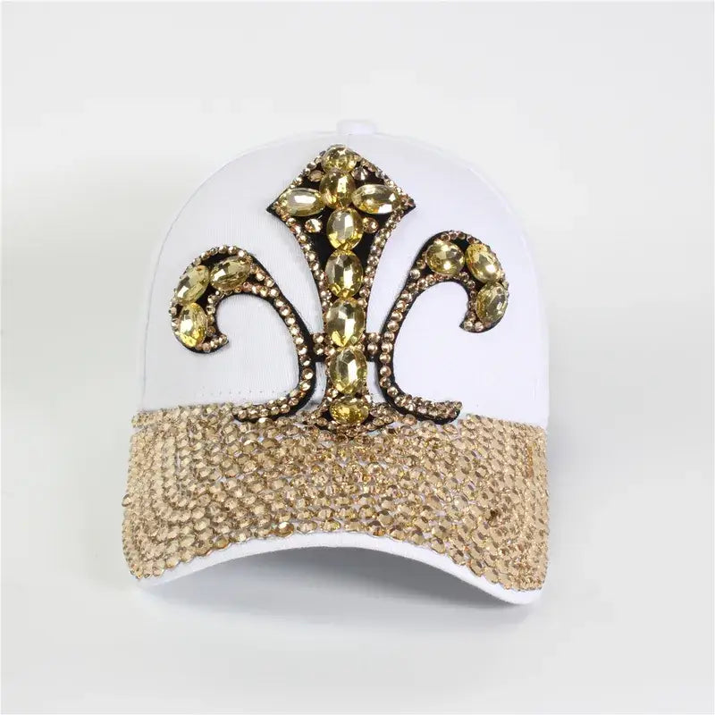 Rhinestone Crown Cap - Fuschia - Victory White Denim - Hat
