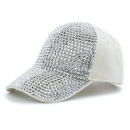 New Women Diamond Inlay Cap Simple Plain Baseball Female Adjustable Casual Outdoor Streetwear Fashion Hat - Beige