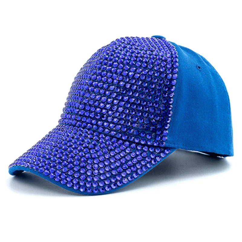 New Women Diamond Inlay Cap Simple Plain Baseball Female Adjustable Casual Outdoor Streetwear Fashion Hat - Blue