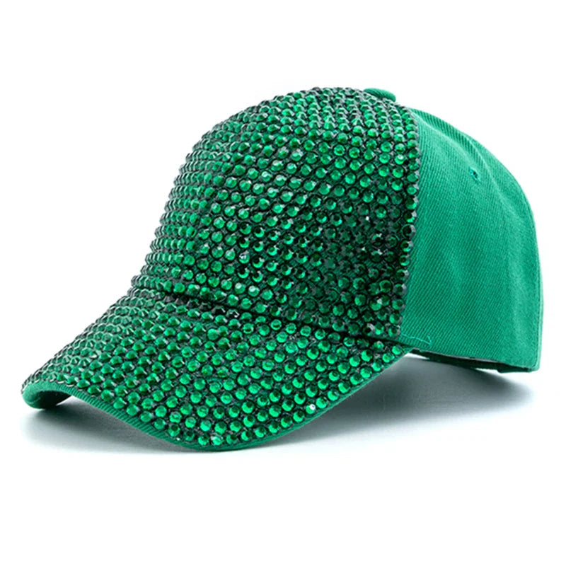 New Women Diamond Inlay Cap Simple Plain Baseball Female Adjustable Casual Outdoor Streetwear Fashion Hat - Dark Green