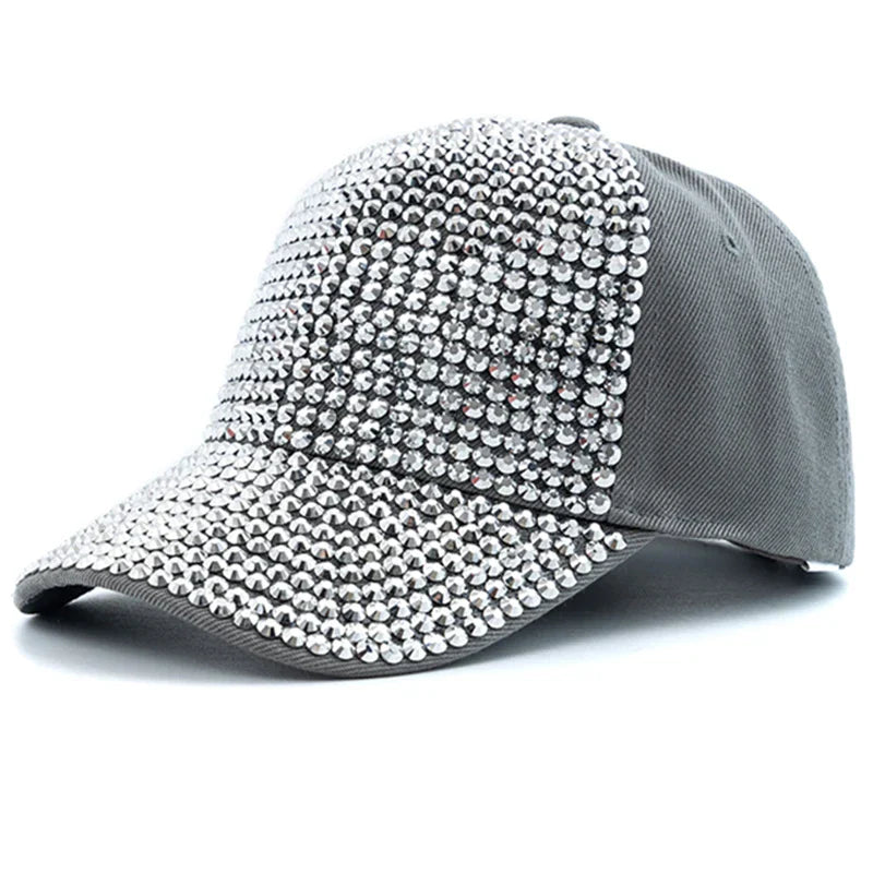 New Women Diamond Inlay Cap Simple Plain Baseball Female Adjustable Casual Outdoor Streetwear Fashion Hat - Dark Grey