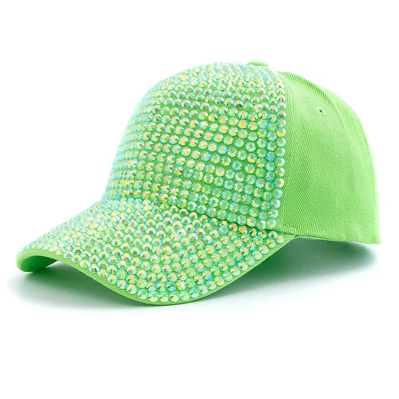 New Women Diamond Inlay Cap Simple Plain Baseball Female Adjustable Casual Outdoor Streetwear Fashion Hat - Fluorescent