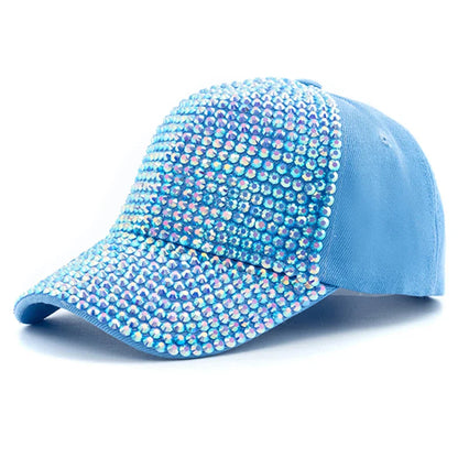 New Women Diamond Inlay Cap Simple Plain Baseball Female Adjustable Casual Outdoor Streetwear Fashion Hat - Light Blue