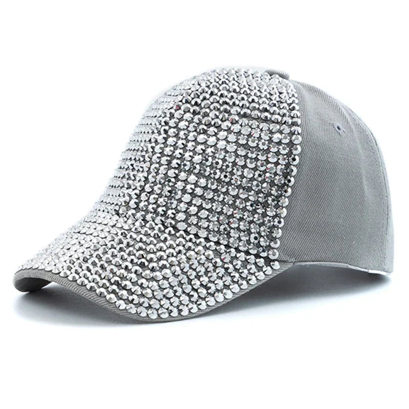 New Women Diamond Inlay Cap Simple Plain Baseball Female Adjustable Casual Outdoor Streetwear Fashion Hat - Light Grey