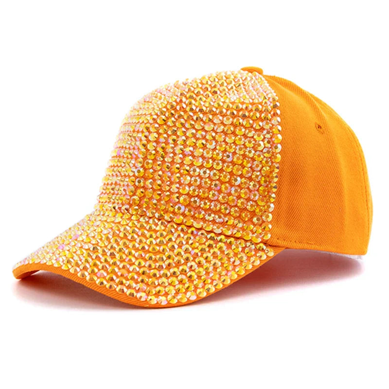 New Women Diamond Inlay Cap Simple Plain Baseball Female Adjustable Casual Outdoor Streetwear Fashion Hat - Orange