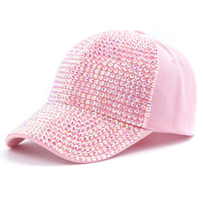 New Women Diamond Inlay Cap Simple Plain Baseball Female Adjustable Casual Outdoor Streetwear Fashion Hat - Pink