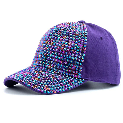 New Women Diamond Inlay Cap Simple Plain Baseball Female Adjustable Casual Outdoor Streetwear Fashion Hat - Purple