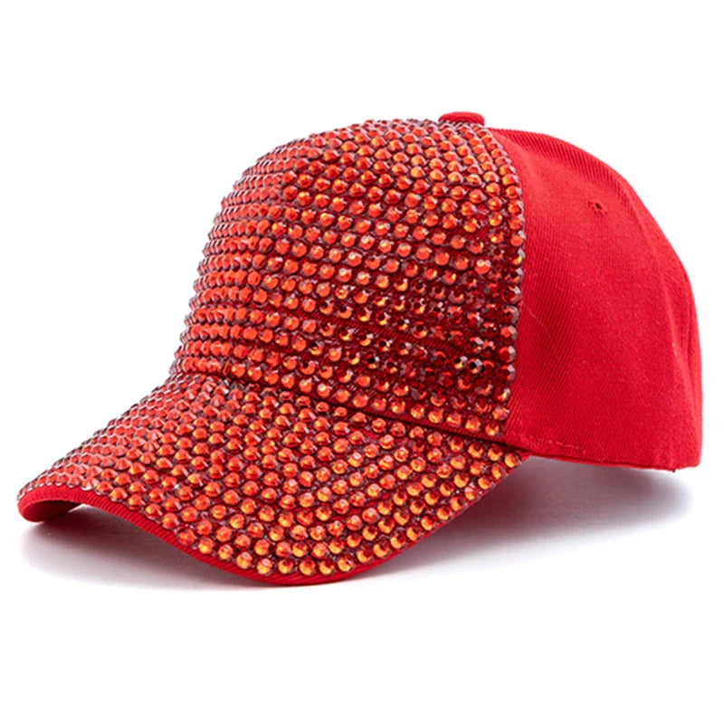 New Women Diamond Inlay Cap Simple Plain Baseball Female Adjustable Casual Outdoor Streetwear Fashion Hat - Red