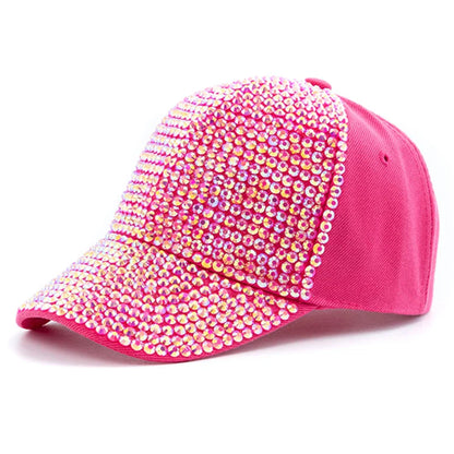 New Women Diamond Inlay Cap Simple Plain Baseball Female Adjustable Casual Outdoor Streetwear Fashion Hat - Rose Red