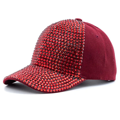 New Women Diamond Inlay Cap Simple Plain Baseball Female Adjustable Casual Outdoor Streetwear Fashion Hat - Wine Red