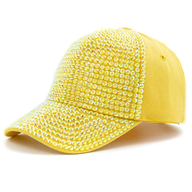 New Women Diamond Inlay Cap Simple Plain Baseball Female Adjustable Casual Outdoor Streetwear Fashion Hat - Yellow