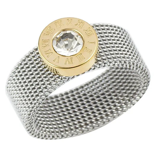 Roman Numeral Mesh Ring - Silver - Gold / 6