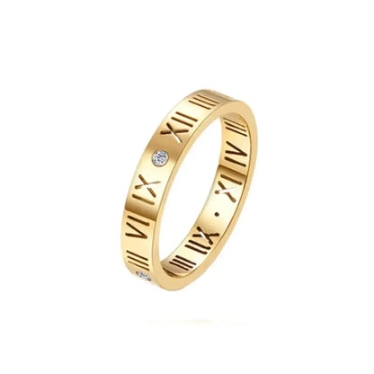 Roman Numeral Triple Layer Ring with Onyx & Pearl Accents - Single Gold / 6