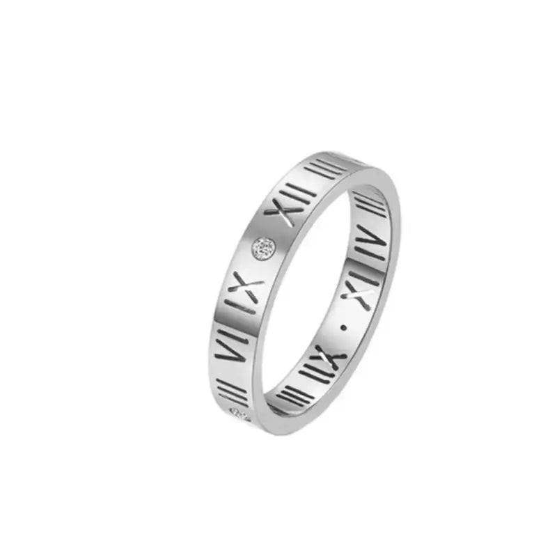 Roman Numeral Triple Layer Ring with Onyx & Pearl Accents - Single Silver / 6