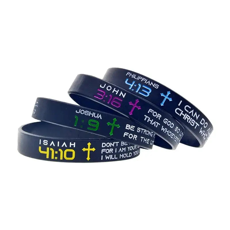 Christian Bible Verse Silicone Rubber Wristband 413 19 316 4110 Bracelet Adult Size 4 Pcs - 20cm / CHINA