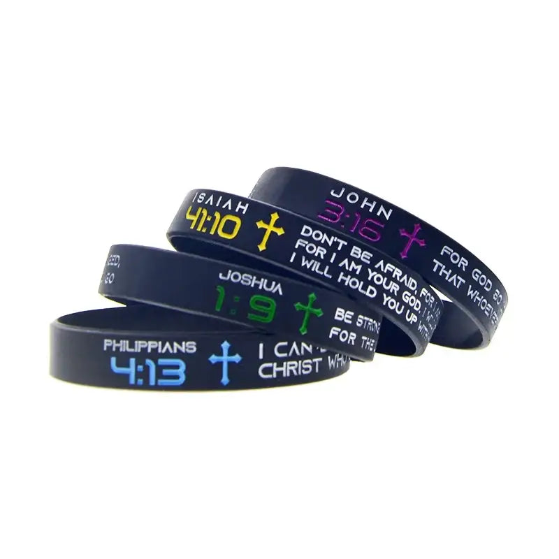 Christian Bible Verse Silicone Rubber Wristband 413 19 316 4110 Bracelet Adult Size 4 Pcs - 20cm / CHINA