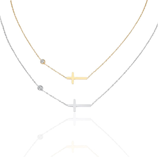 Sideways Cross Necklace Choker - Jewelry