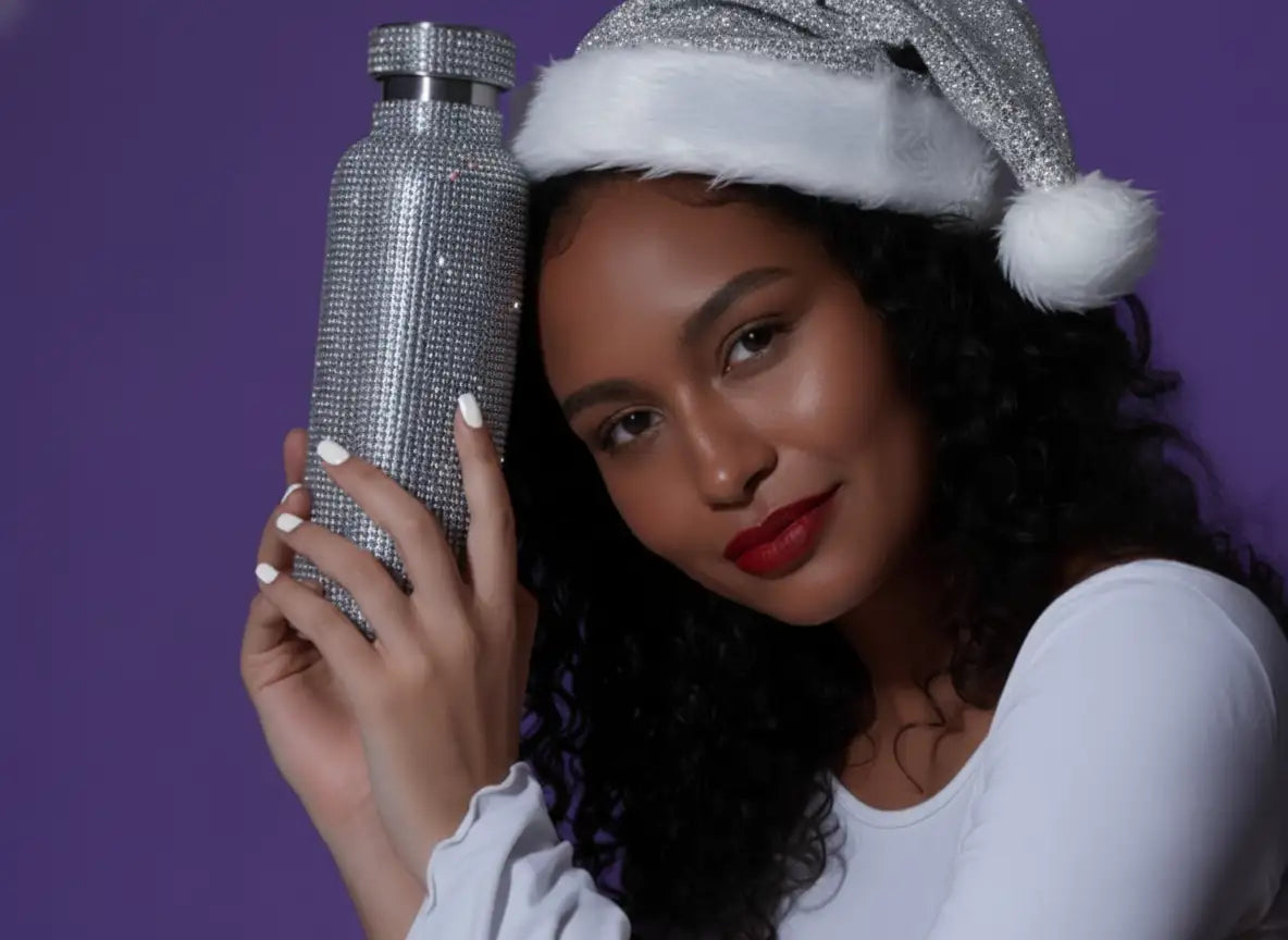 Silver diamond-encrusted water bottle