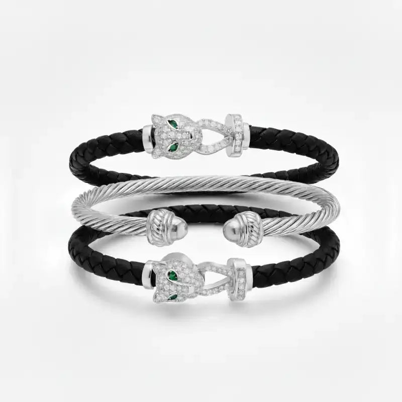 Cheetah Bangle Trio — Black Noir Edition - Silver / Extra Large - Jewelry