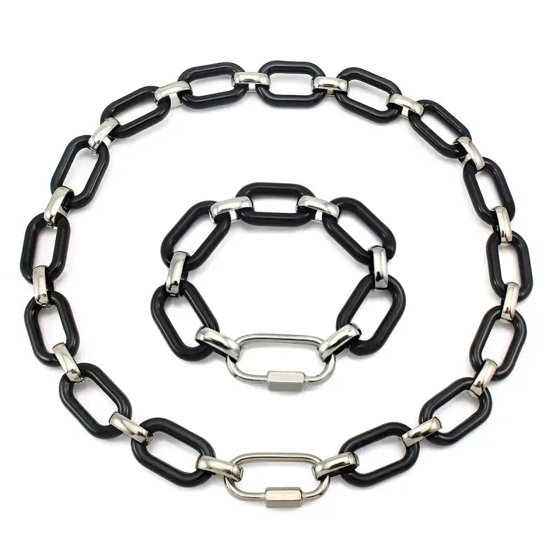 Sleek Black and Silver Chain Bracelet - Jewelry