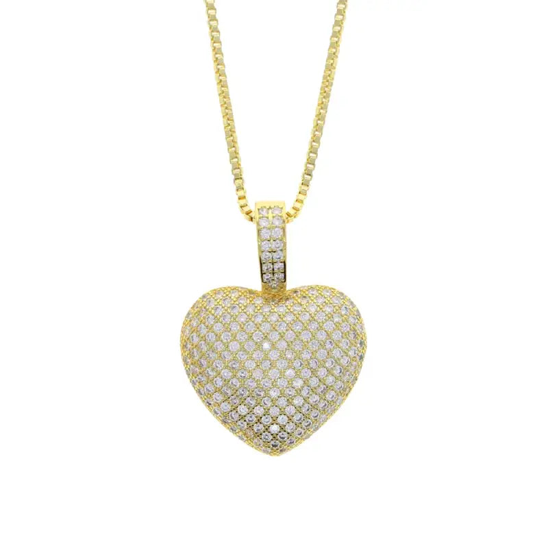 Sparking Bling 5A Crystal Paved Heart Charm Pendant Hip Hop Love Necklace for Women Men 5MM Cz Tennis Chain Jewelry