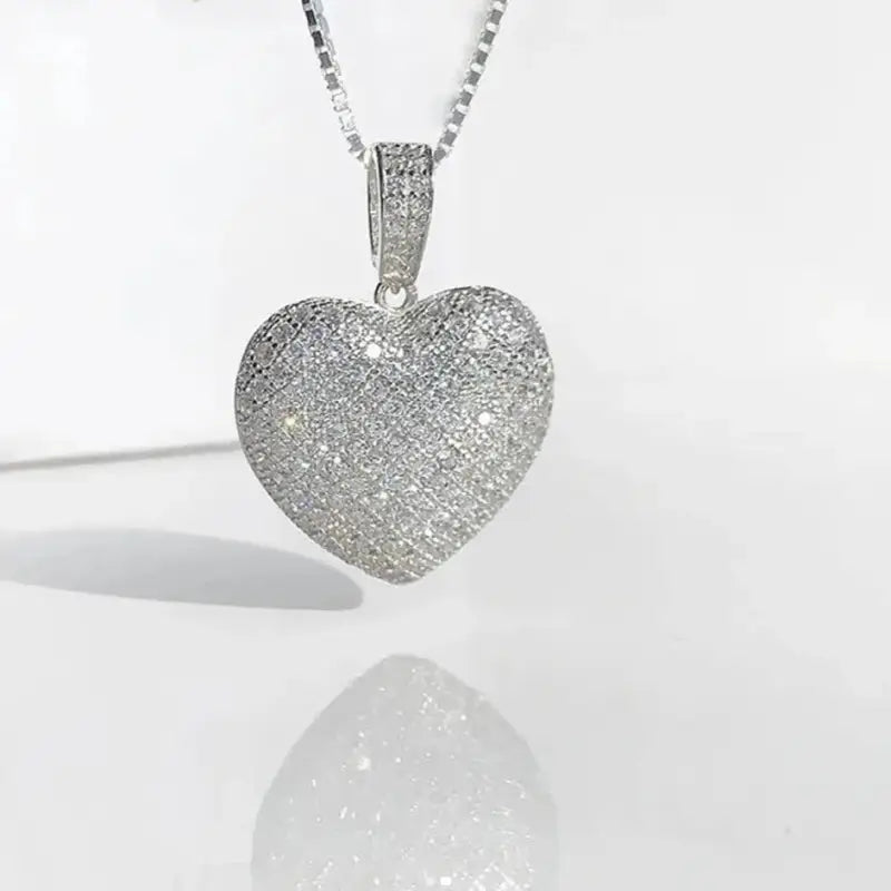 Sparking Bling 5A Crystal Paved Heart Charm Pendant Hip Hop Love Necklace for Women Men 5MM Cz Tennis Chain Jewelry