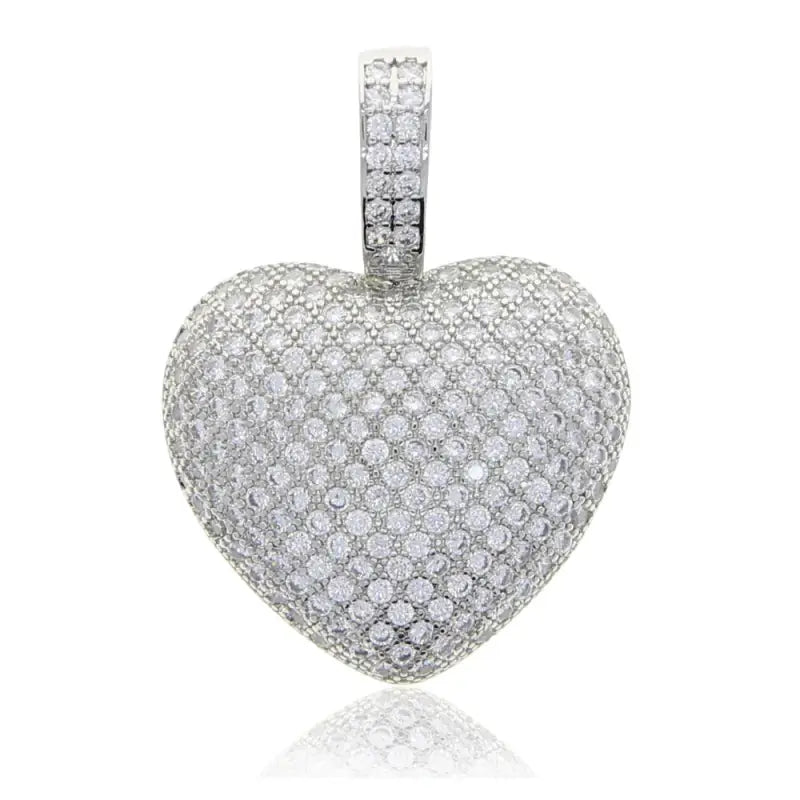 Sparking Bling 5A Crystal Paved Heart Charm Pendant Hip Hop Love Necklace for Women Men 5MM Cz Tennis Chain Jewelry