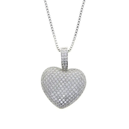 Sparking Bling 5A Crystal Paved Heart Charm Pendant Hip Hop Love Necklace for Women Men 5MM Cz Tennis Chain Jewelry