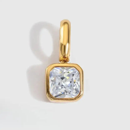 Square Birthstone Charm Pendant April Gold Jewelry