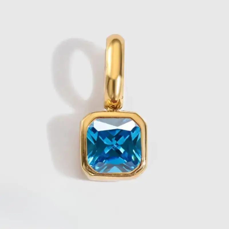 Square Birthstone Charm Pendant December Gold Jewelry