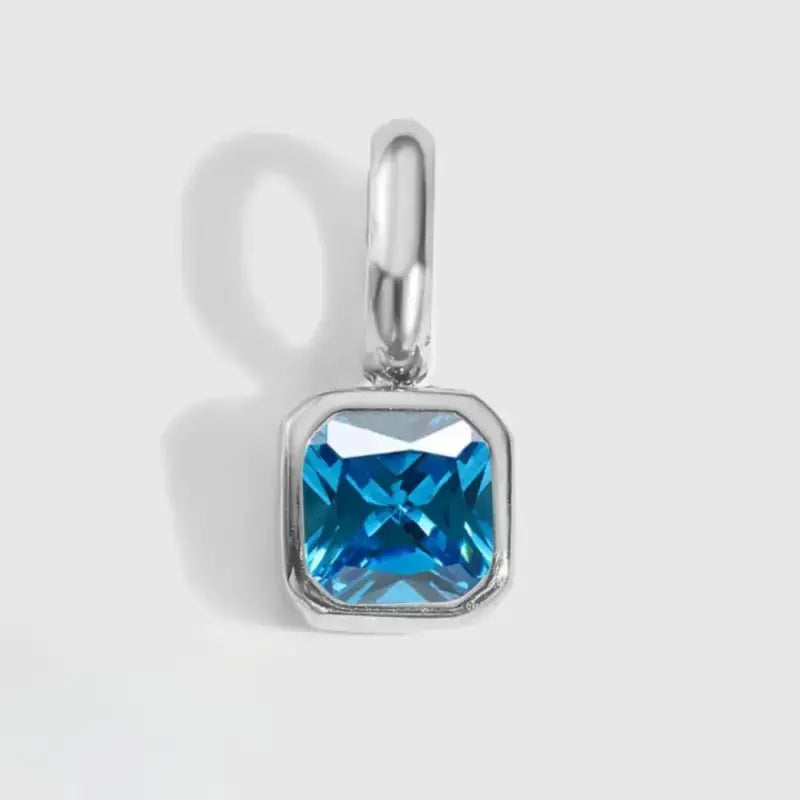 Square Birthstone Charm Pendant December Silver Jewelry