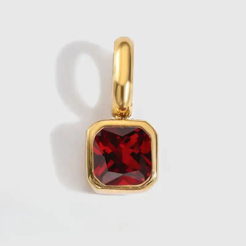 Square Birthstone Charm Pendant January Gold Jewelry