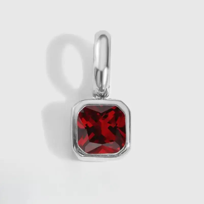 Square Birthstone Charm Pendant January Silver Jewelry