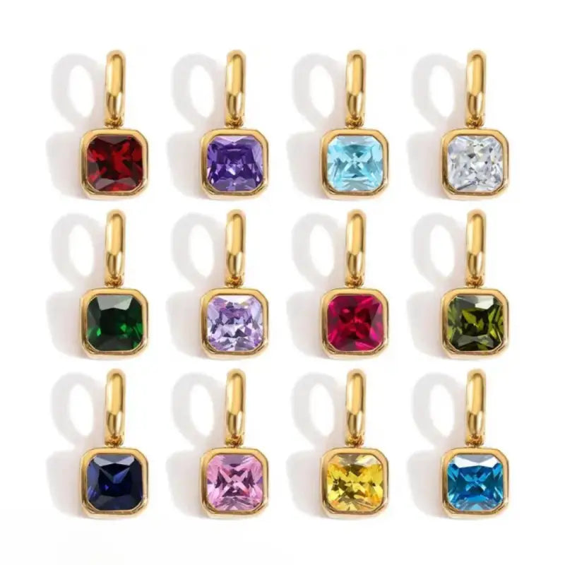 Square Birthstone Charm Pendant Jewelry