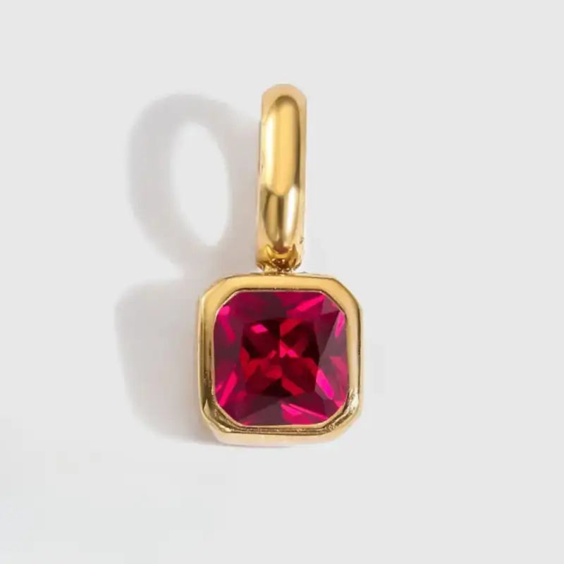 Square Birthstone Charm Pendant July Gold Jewelry