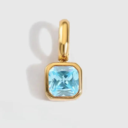 Square Birthstone Charm Pendant March Gold Jewelry